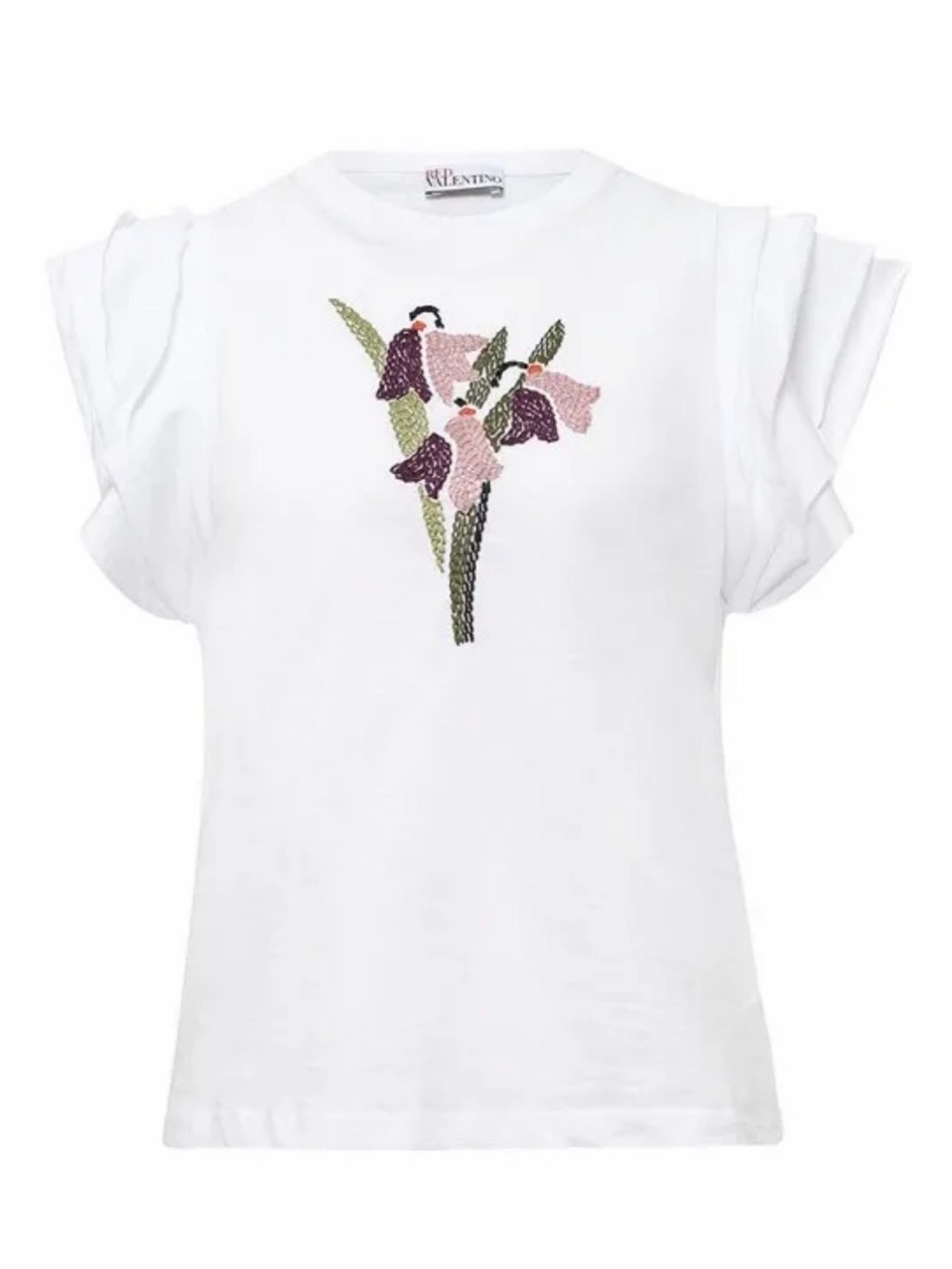 RED Valentino White Tee with Pink & Purple Floral Embroidery